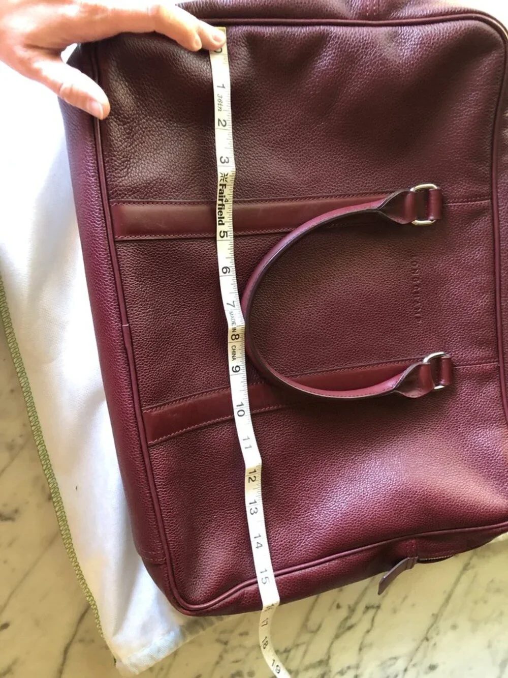 Longchamp Le Foulonné leather briefcase in a burgundy / deep red